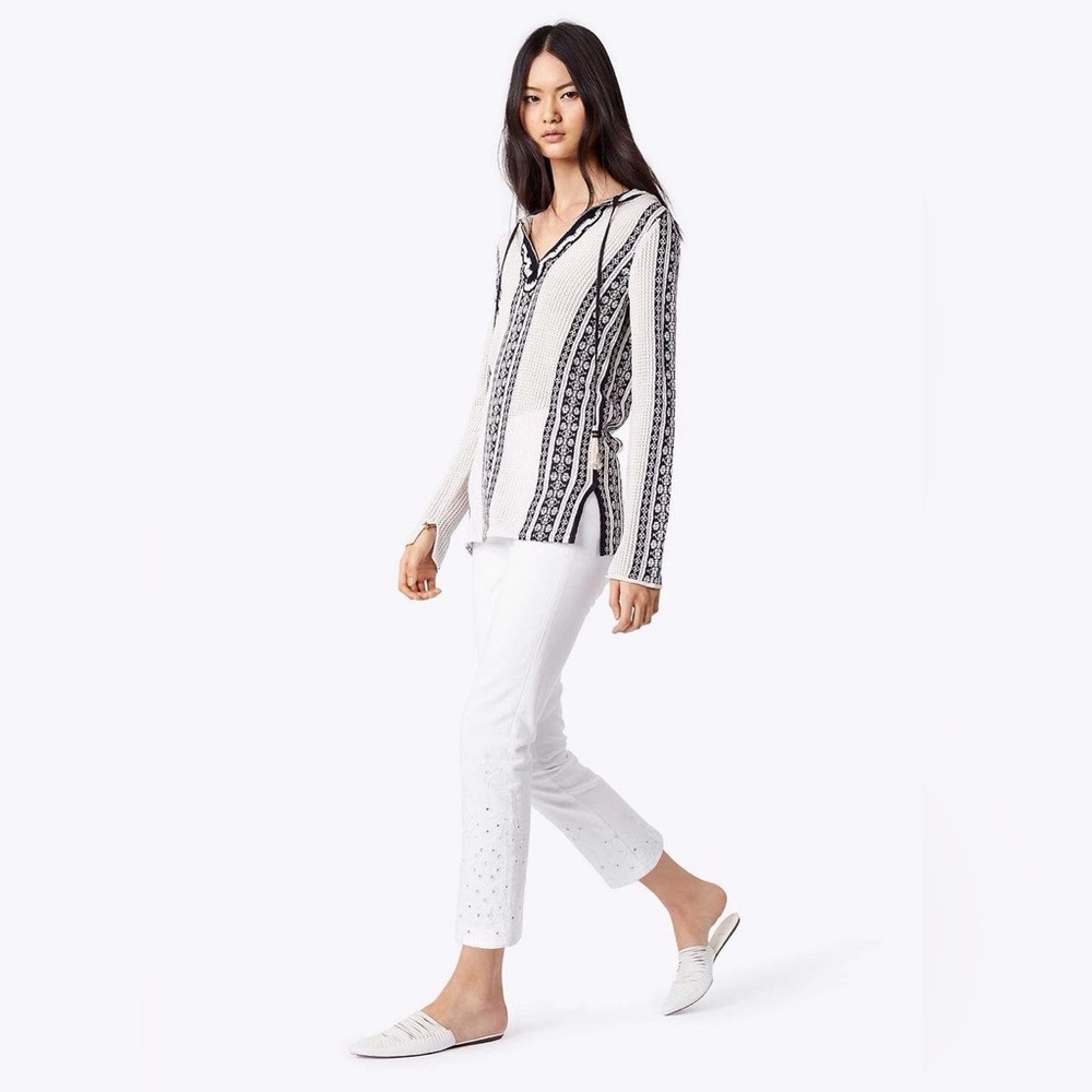NWT Tory Burch Ria Open-Knit Linen Hooded Tunic Top